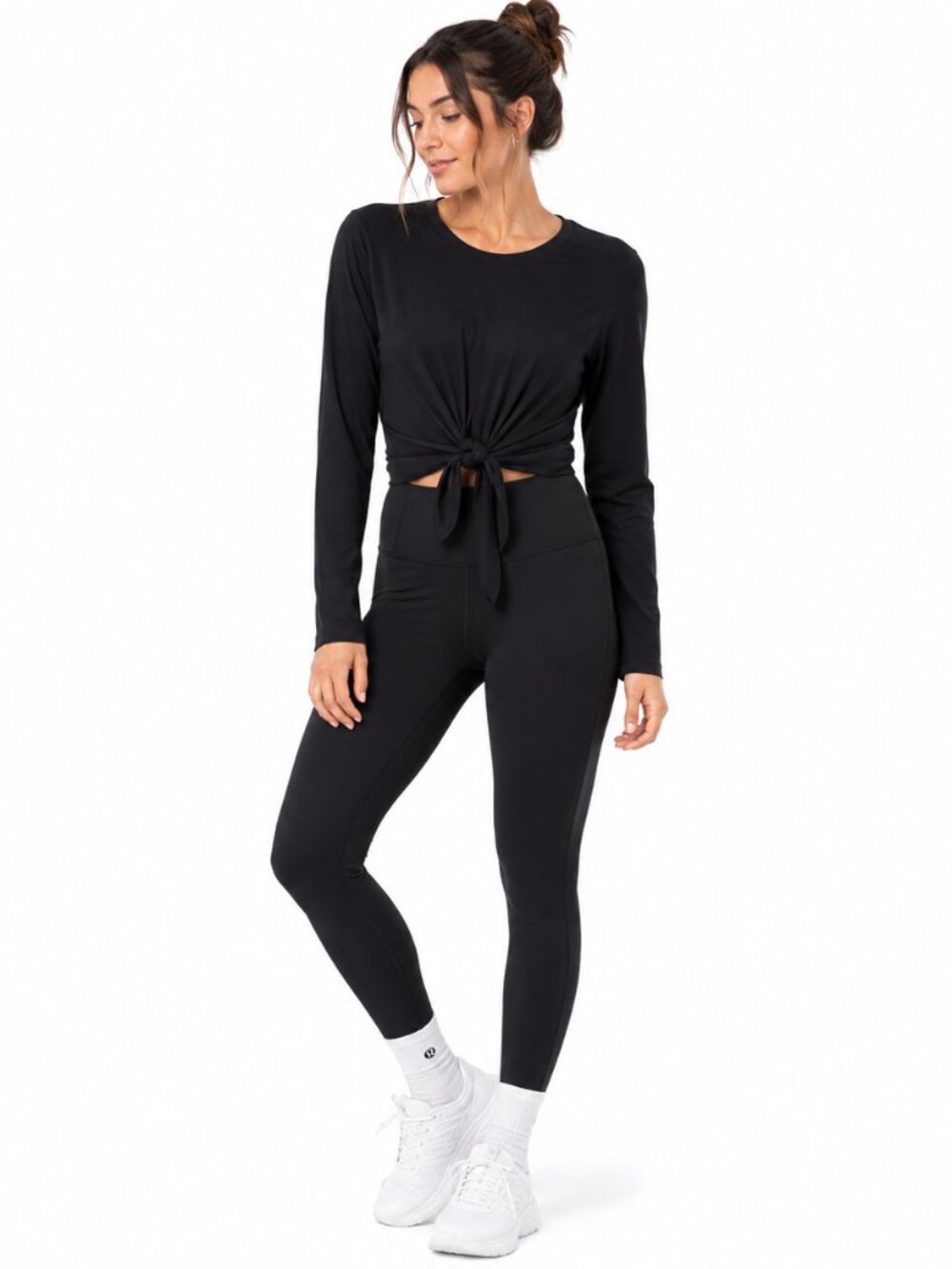 Lululemon Time To Restore Crop Top Womens 6 Black Nulu Yoga Tie Front